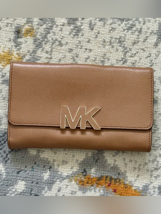 Michael Kors Handbags - Michael Kors Brown Leather MK Logo Flap Wallet